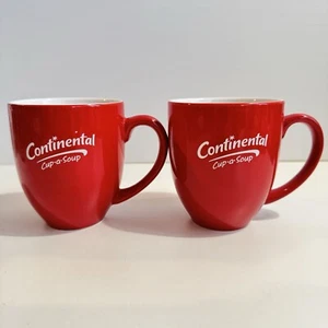 2 x Right Handed Continental Cup A Soup Red Ceramic Promo Logo Advertising 2010s - Picture 1 of 8