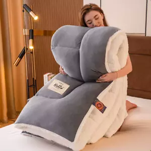 Warm Comfortable Thick Winter King Size Fleece Velvet Sherpa Quilt Blanket - Picture 1 of 7