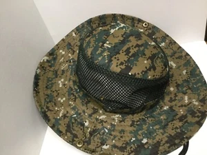 Safari Wide Brim Mesh Hat One Size Digital Camo Lightweight Chin Strap New 98 - Picture 1 of 7