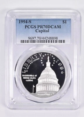 1994-S PR70 Capitol Bicentennial Commemorative Dollar PCGS Blue Label - Image 1 of 4