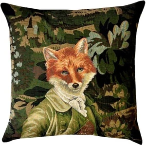 VERDURE FOX GREEN JACKET 18" BELGIAN TAPESTRY PILLOW CUSHION COVER, BLACK BACK - Picture 1 of 5