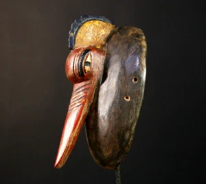 Afrikanische Baule Vogel Maske Nashornvogel Schnabel - Stamm geschnitzte Wandkunst Skulptur - G3731 - Bild 1 von 24