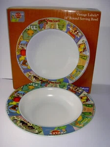 VINTAGE LABELS 14" ROUND SERVING BOWL VEGETABLES FRUITS SAKURA NIB - Picture 1 of 5