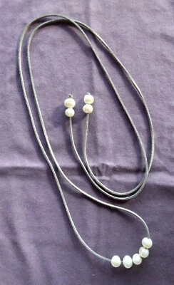 Collar Cuerda Cuero Gris 60 Pulgadas con Cuentas Perla Ajustables Moda Foto 1 de 4