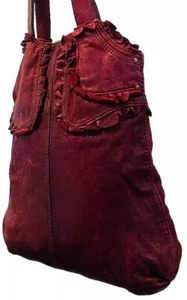 LUCKY BRAND SCHULTERTASCHE BUCKET BEUTELTASCHE DUNKELROT DISTRESSED LEDER RÜSCHENBESATZ - Bild 1 von 10