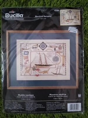Cross Stitch Kit Nautical Sampler 12.5 x 9.5” Sailboat Bucilla Plaid 43200 - Image 1 of 3