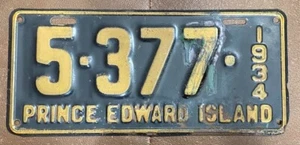 Placa de matrícula de la Isla del Príncipe Eduardo 1934 # 5-377 - Imagen 1 de 1