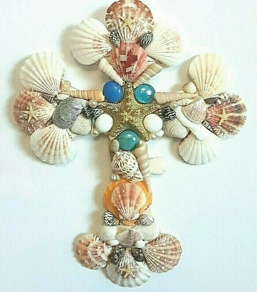 3D Seashell Cross, Shell Cross Wall Hanging, Seashell Crosses, Seashell Cross - Изображение 1 из 1