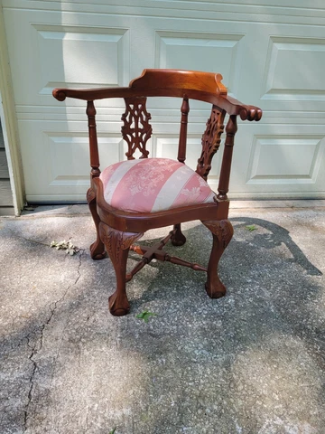 Chippendale Carved Ball and Claw Feet Mahogany Corner Side Chair Cover