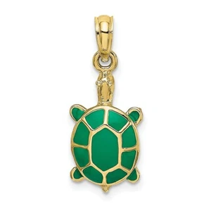 Real 10kt Yellow Gold w/ Green Enamel Tortoise Charm - Picture 1 of 4