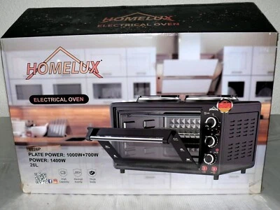 Homelux 8026P Grill Backofen 1400W 26L 250°C 2x Kochplatte 700W 1000W 60Min BK - Bild 1 von 4