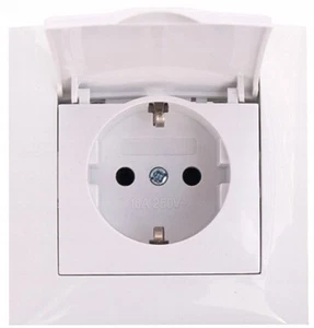 Schuko Einzelsteckdose mit Klappdeckel Unterputz weiß Feuchtraum IP44 LC-18 - Bild 1 von 2