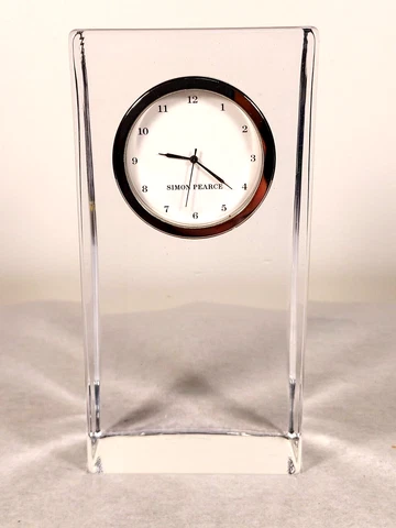 Simon Pearce Glass 6" Tall Woodbury Shelf Desk Clock "Not Engraved" New Battery Cover