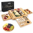 SMIRLY Bamboo Cheese Board and Knife Set Extra Large Charcuterie Board Set - ...