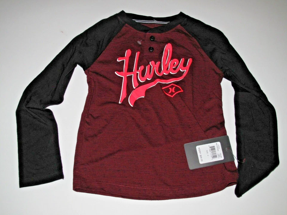 Camiseta Hurley Little Boys 4 Manga Larga Raglán Henley Camiseta Granate Profundo Negra Foto 1 de 1