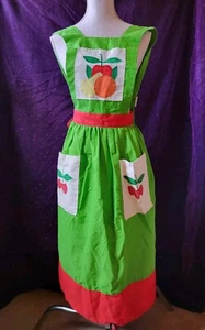 Hand Made Cottage-Core Green And White Polka Dot & Fruit Midi Length Apron - Picture 1 of 5