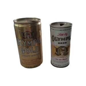 Olympia Gold Light Beer 12oz Top Opened Pull Tab Can & Olympia 7 oz Pull Tab Can - Picture 1 of 5