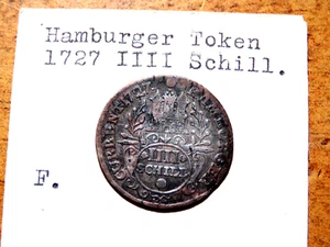 Germany 4 Shilling Coin 1727 Free and Hanseatic City of Hamburg F3 - Picture 1 of 2