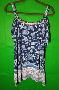 Avenue Blouse Size 18 Blue Floral Carrie Cold Shoulder Short Sleeve Blouse - Picture 1 of 5