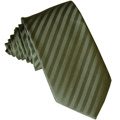 New Men's Poly 2.5" slim necktie tone on tone stripe Olive Green wedding formal - Image 1 of 2