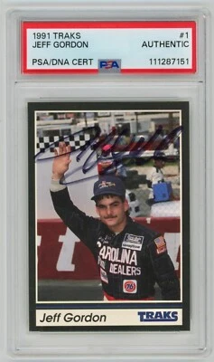 Tarjeta firmada con autógrafo Jeff Gordon Auto PSA DNA 1991 Traks RC #1 Foto 1 de 2