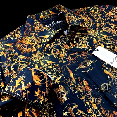 Robert Graham KING SKULL & CHAMPAGNE Embroidery Black Gold Shirt Masterpiece 2XL - Image 1 of 4