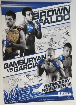 Jose Aldo Mike Brown Cub Swanson Signed by Card WEC 44 Fight Poster UFC SBC 82 - Image 1 of 4