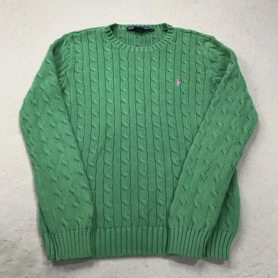 Suéter deportivo Ralph Lauren vintage para mujer grande verde tejido con cable cuello redondo preppy Foto 1 de 4