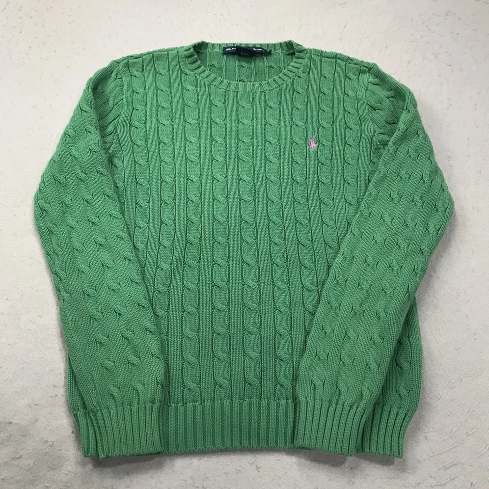 VINTAGE Ralph Lauren Suéter Esporte Feminino Grande Verde Cabo Malha Gola Redonda Preppy - Imagem 1 de 4
