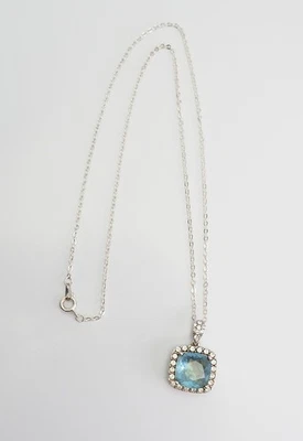 Pendente Elegante In Argento Sterling E Cristallo Blu - Immagine 1 di 4