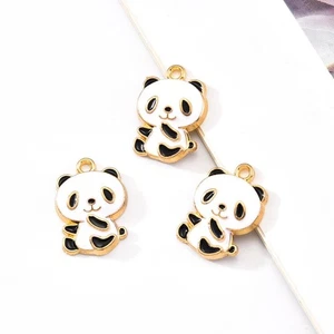 10 Cute Panda Shaped Gold Tone Charm Pendants with Enamel Detail - Picture 1 of 3