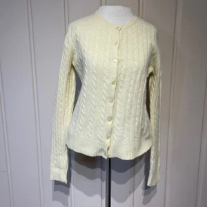 Vintage KB Collections Cardigan Damen L pastellgelb Zopfmuster Angora Lammwolle - Bild 1 von 8