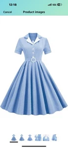 Solid Color Retro Short Sleeved V-Neck Casual Party 50S Large Swing Dress Now - Picture 1 of 8