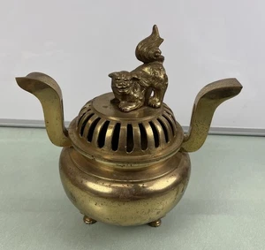 Olla quemadora de incienso china de latón Foo Dog de colección - Imagen 1 de 12