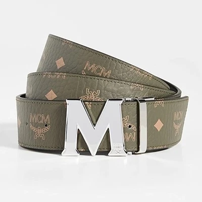 Auténtico MCM Hombre Ajustable Reversible Claus Cinturón Cuero Negro y Verde Ejército Foto 1 de 4
