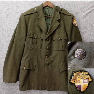 Vintage 40s USA Made WWII Military Wool Coat Men 38S Slim Green CBA Cadet Jacket - Picture 1 of 18