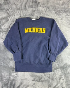 Vintage 1980s Champion Reverse Weave Michigan Sweatshirt Mens Medium USA Navy - Picture 1 of 10