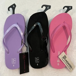 No Boundaries Foam Flip Flop Sandals Solid Black Lilac Pink Lot of 3 Women 6 NEW - Picture 1 of 13