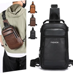 Fashion Men's PU Leather Chest Bag Sports Single Shoulder Crossbody Backpack - Picture 1 of 14