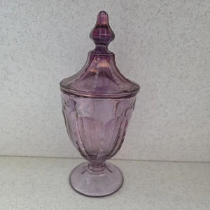 Vintage lila Amethyst Apotheker Süßigkeiten Schale Glas mit Deckel 9" MCM - Bild 1 von 6