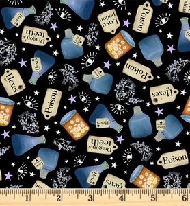 Praktischer magischer schwarzer Trank werfen Halloween Stoff 05363 halber Meter kontinuierlicher Schnitt - Bild 1 von 3