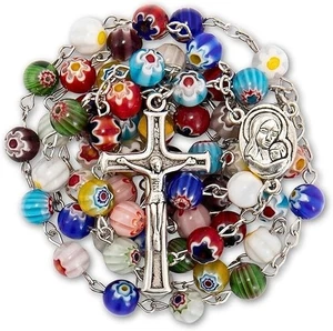 Murano Glass Beads Millefiori Rosary Necklace Colorful Beaded Women Men Rosario - Picture 1 of 7