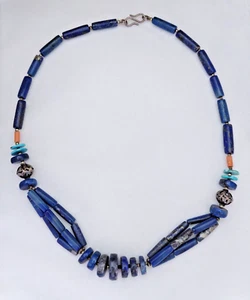 Lapis Lazuli Necklace Silver Turquoise Sterling Coral Vintage 925 navajo Tribal - Picture 1 of 10