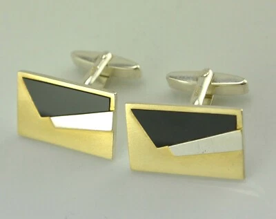 Manschettenknöpfe - 925 Silber „vergoldet & Onyx - Bild 1 von 3