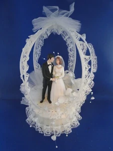 New Vintage Elegant Wedding Cake Top, Bride & Groom with lacey arch, white #243 - Picture 1 of 7