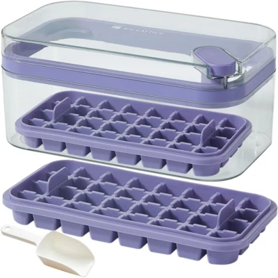 Juego de Bandeja para Cubitos de Hielo con Tapa y Cubo, Paquete de 2 Bandejas para Cubitos de Hielo con 64 Cubitos de Hielo Mo Foto 1 de 4