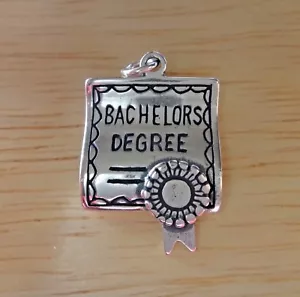 Sterling Silver 3D Graduation Bachelor Bachelors Bachelor's College Degree Charm - Picture 1 of 6