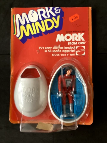 Mattel Mork & Mindy "Mork From Ork w/ Eggship" action figure & Damaged Package Cover