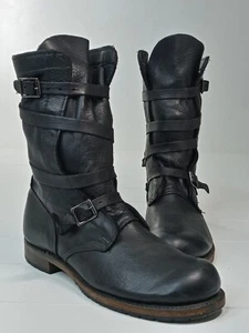 Vintage Shoe Company schwarze Jennifer Tanker Damenstiefel aus Leder mit Gürtel Größe 11 - Bild 1 von 21