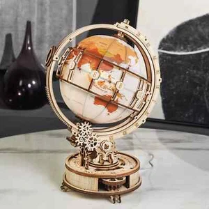 3D Wooden Puzzles Illuminated Globe Model Kits DIY Toys Adults Gifts House Decor - Picture 1 of 12